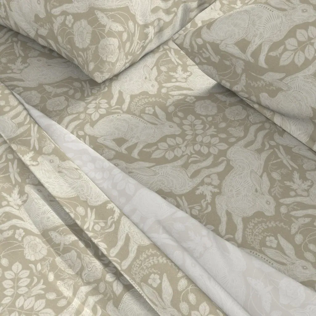 Ivory Rabbit On Linen King Sheet Set - Off-White alternate view