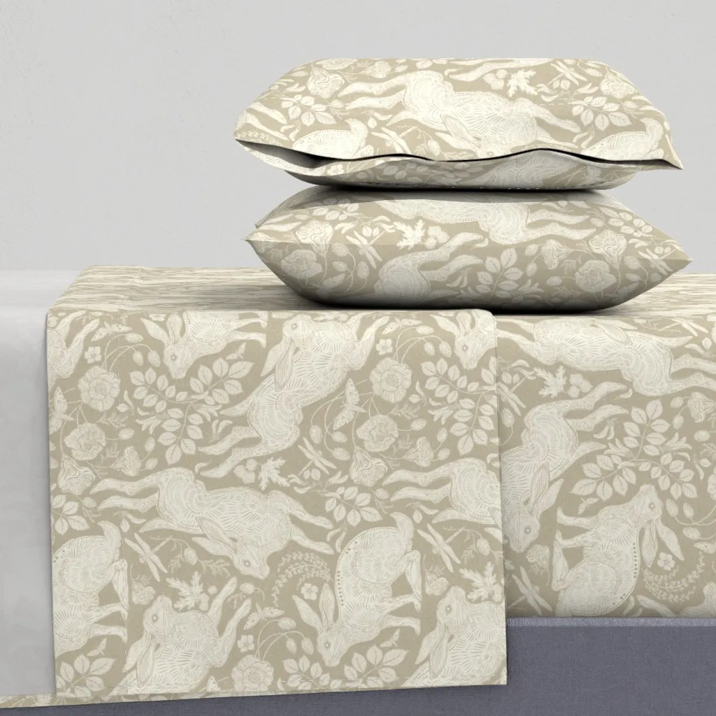 Ivory Rabbit On Linen King Sheet Set - Off-White product