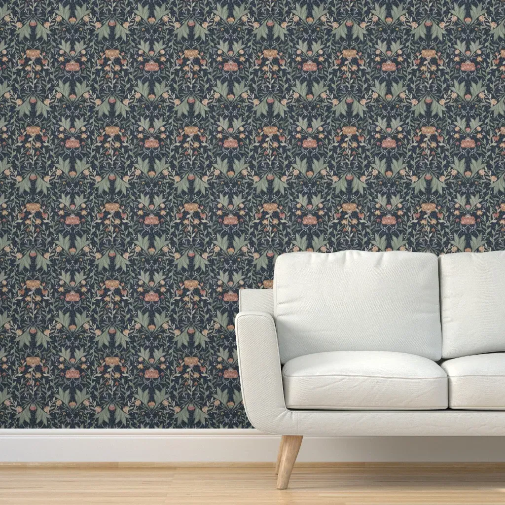 Ivy William Morris Floral Damask Peel and Stick Wallpaper - Dark Navy product