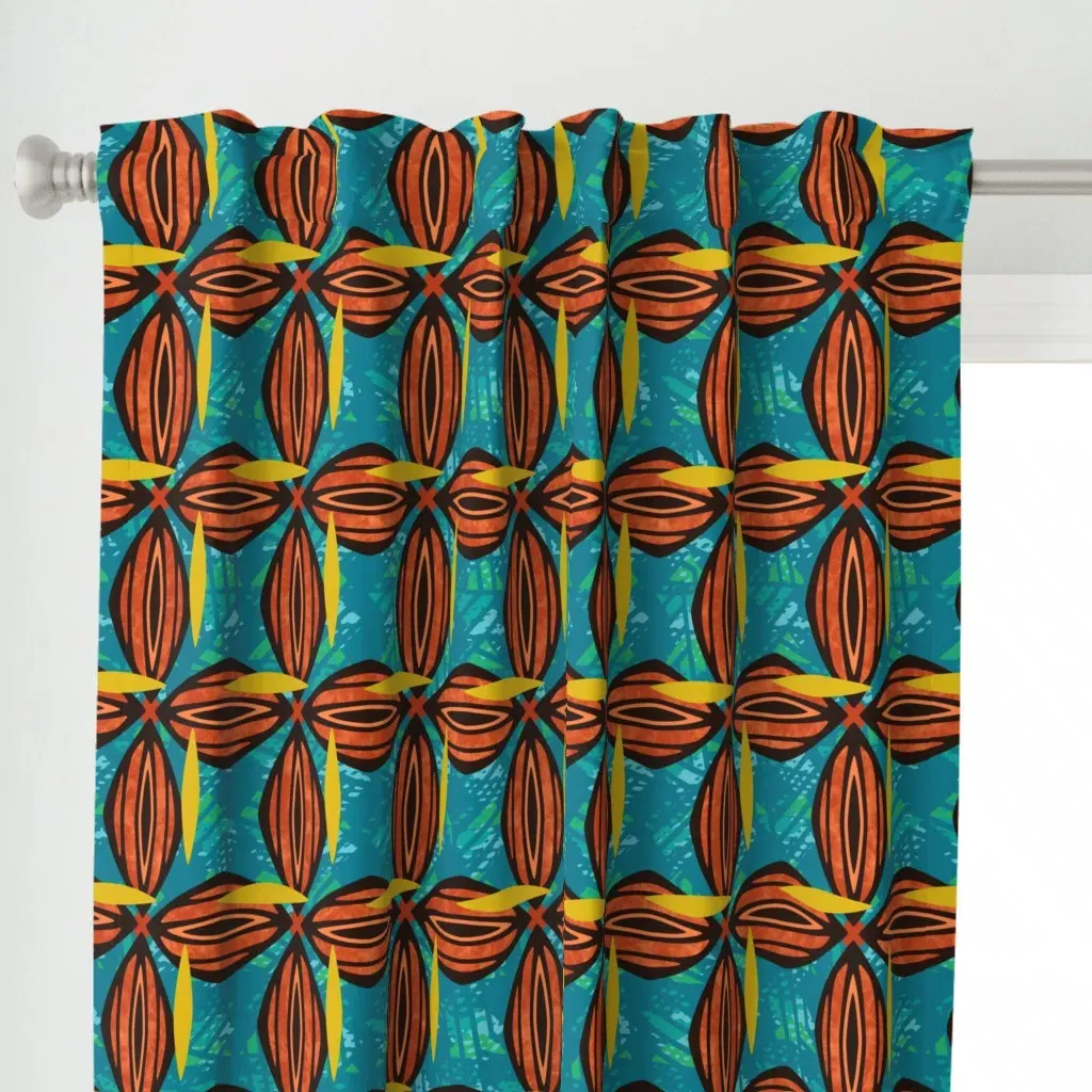 Jabulani Blossom Blue Curtain Panel - Terracotta alternate view