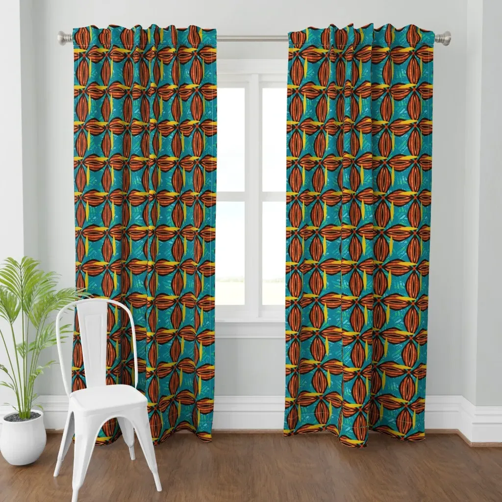 Jabulani Blossom Blue Curtain Panel - Terracotta product