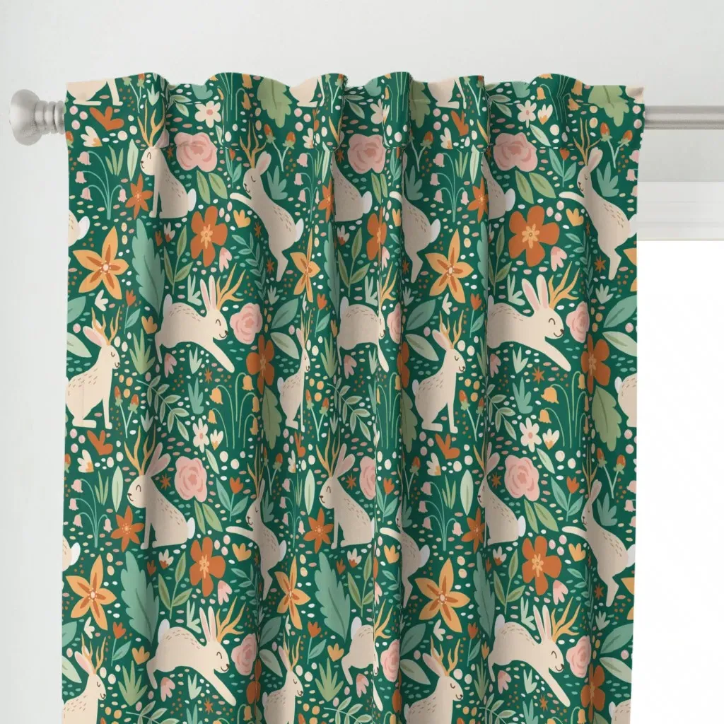 Jackalope In Spring Curtain Panel - Cream alternate view