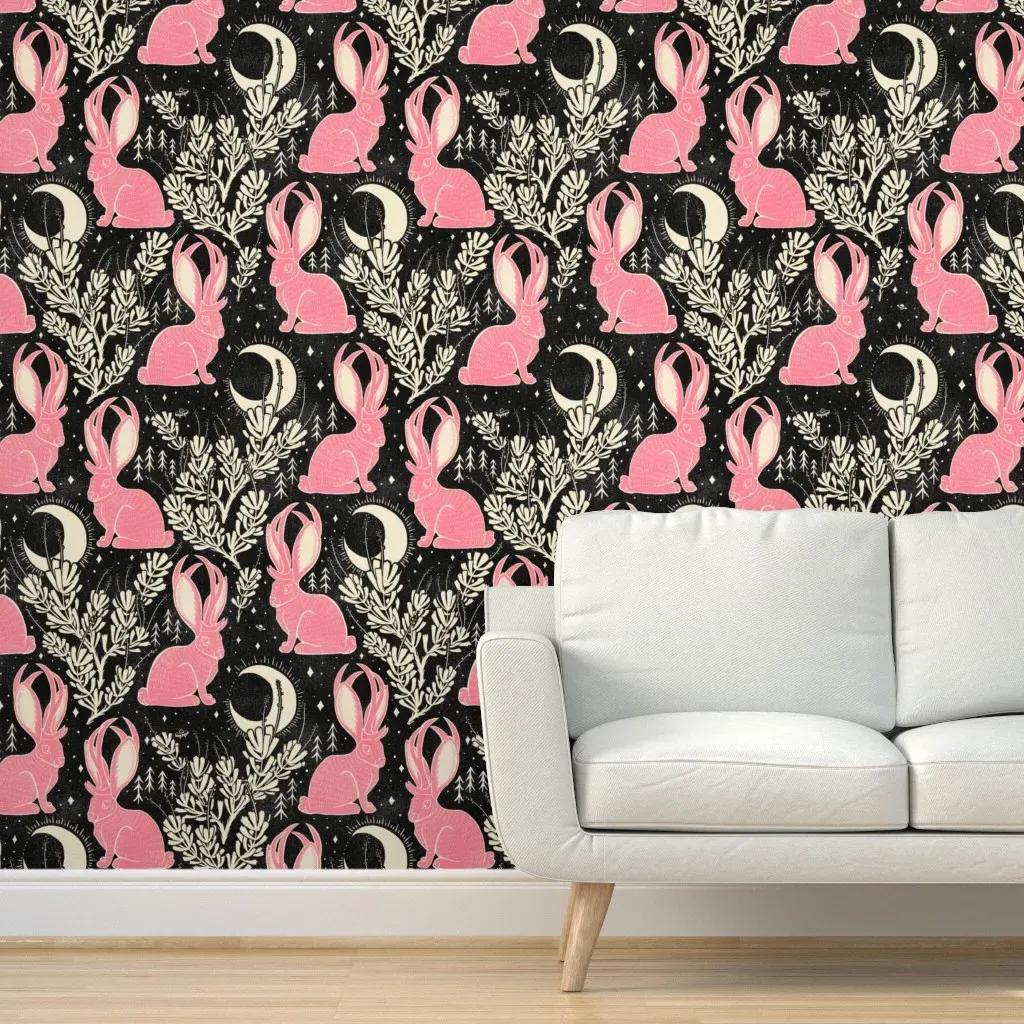 Jackalope Large Peel and Stick Wallpaper - Black & Pink product
