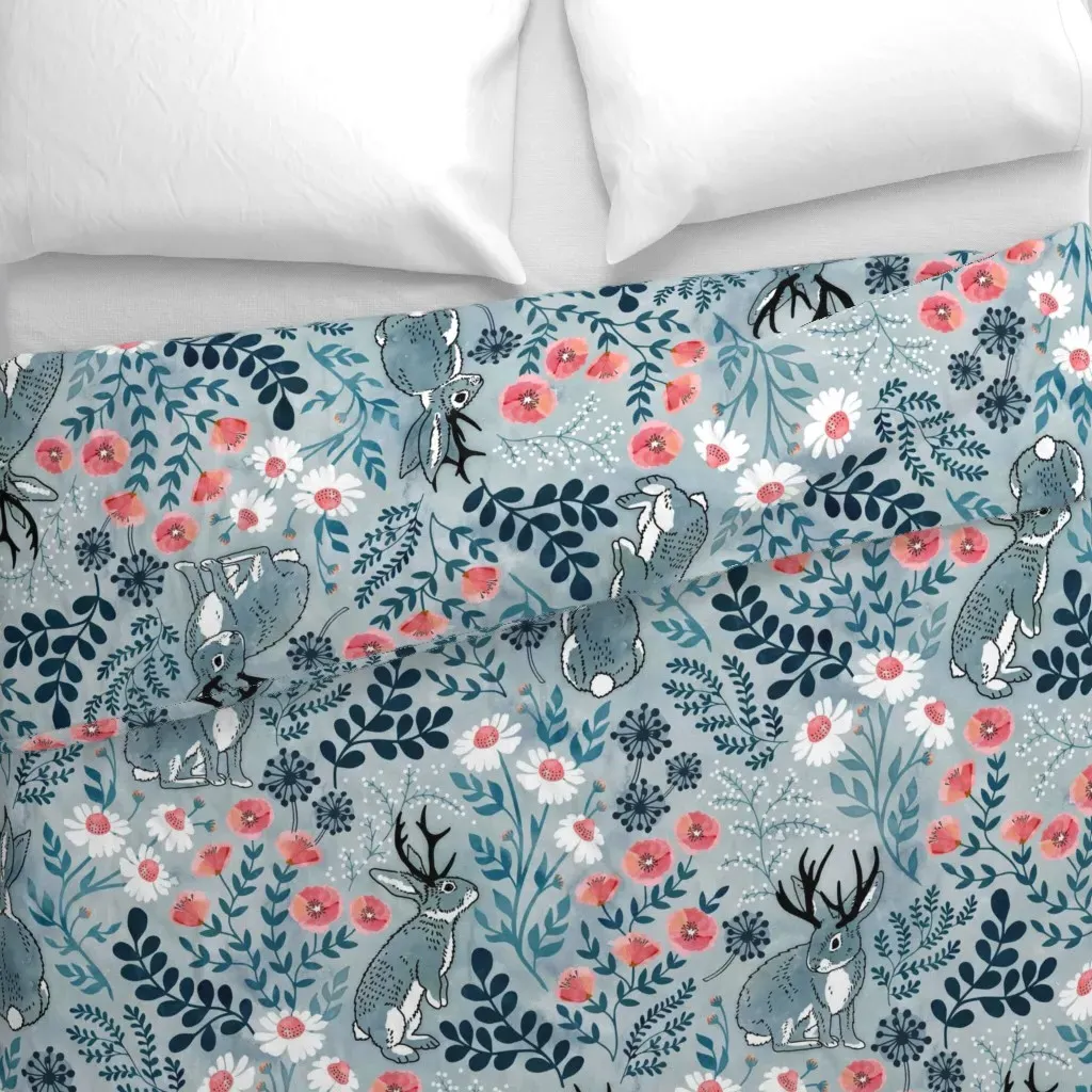 Jackalope Meadow Large Duvet Cover - Dusty Blue alternate view