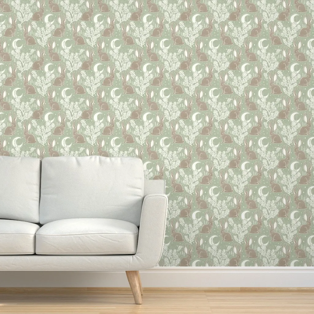 Jackalope Peel and Stick Wallpaper - Sage Green, Taupe product