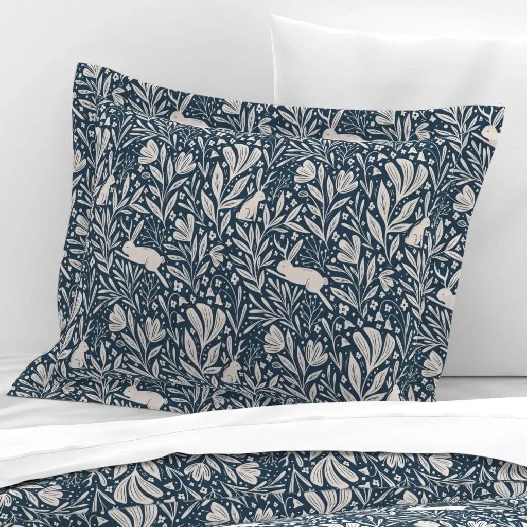 Jackalopes Antlered Rabbits In The Flowers Standard Flanged Pillow - Beige product