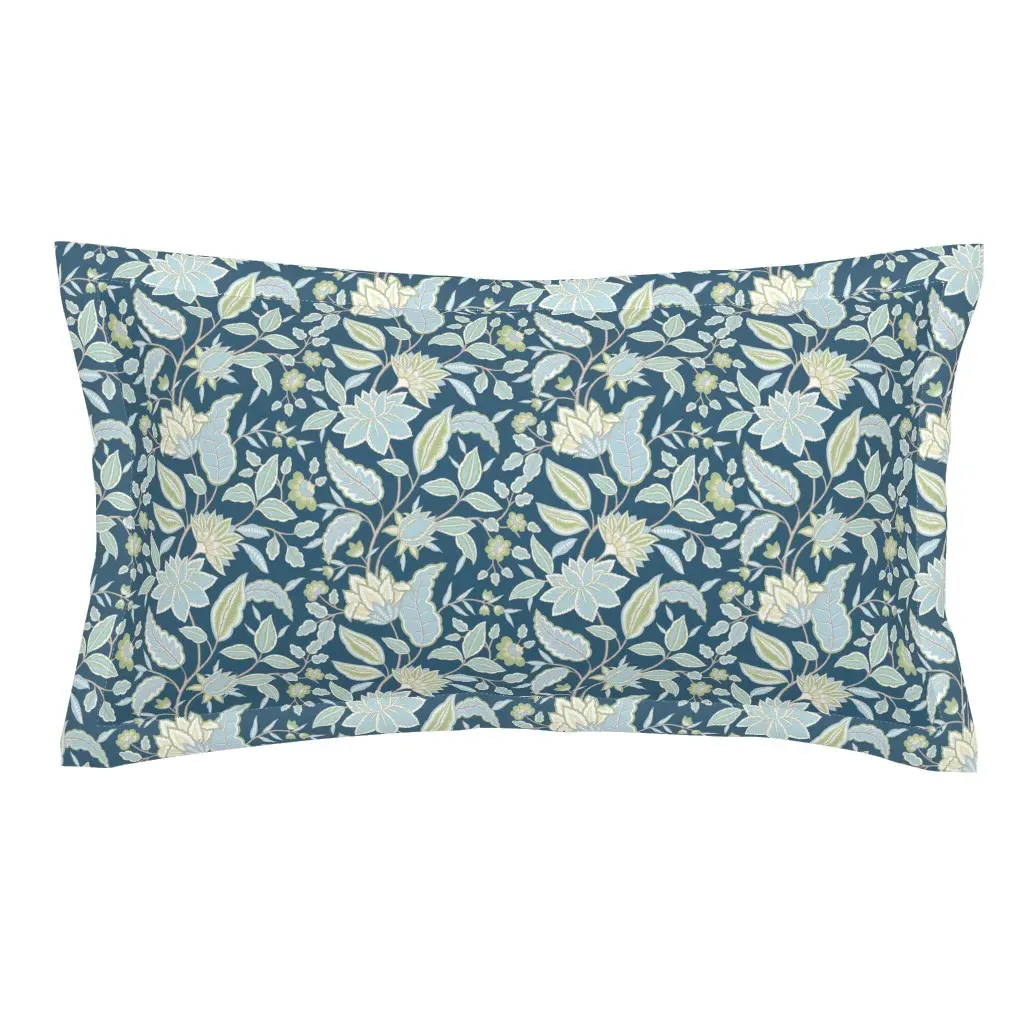 Jacobean Floral Botanical Chintz King Pillow Sham - Teal Blue product