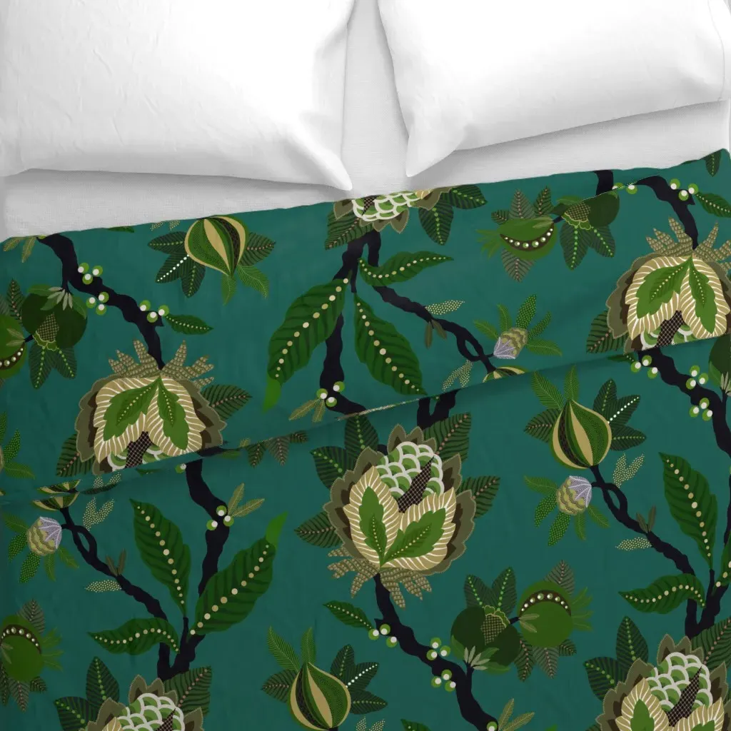 Jacobean Floral Duvet Cover - Green alternate view