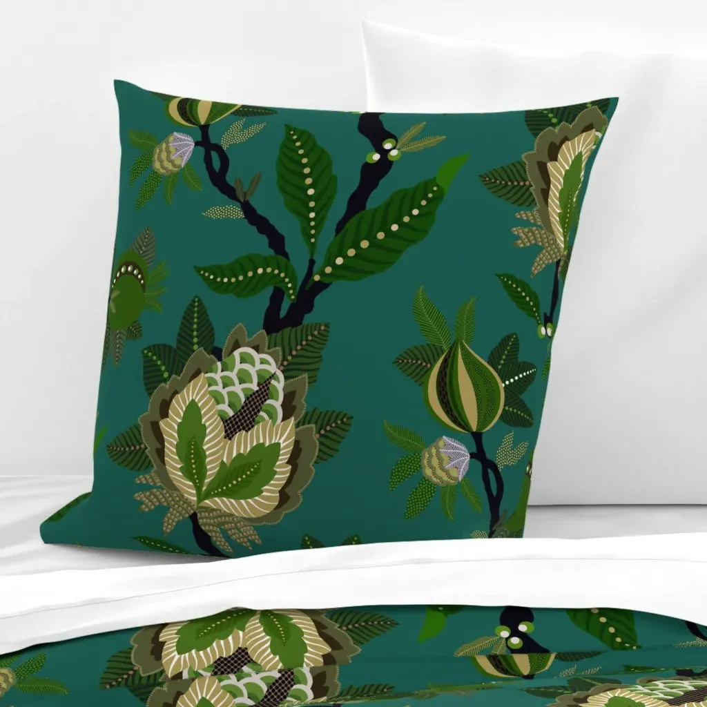 Jacobean Floral Euro Pillow Sham - Green product