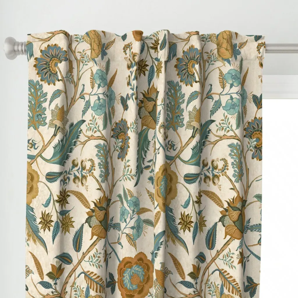 Jacobean Indian Chintz Curtain Panel - Teal alternate view