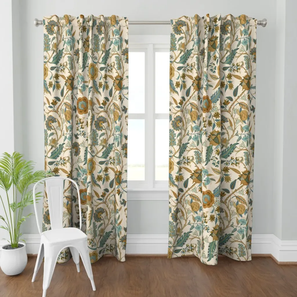 Jacobean Indian Chintz Curtain Panel - Teal product
