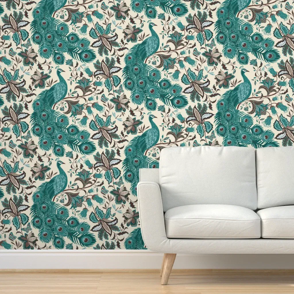 Jacobean Peacock Garden À La East Fork Peel and Stick Wallpaper - Teal product
