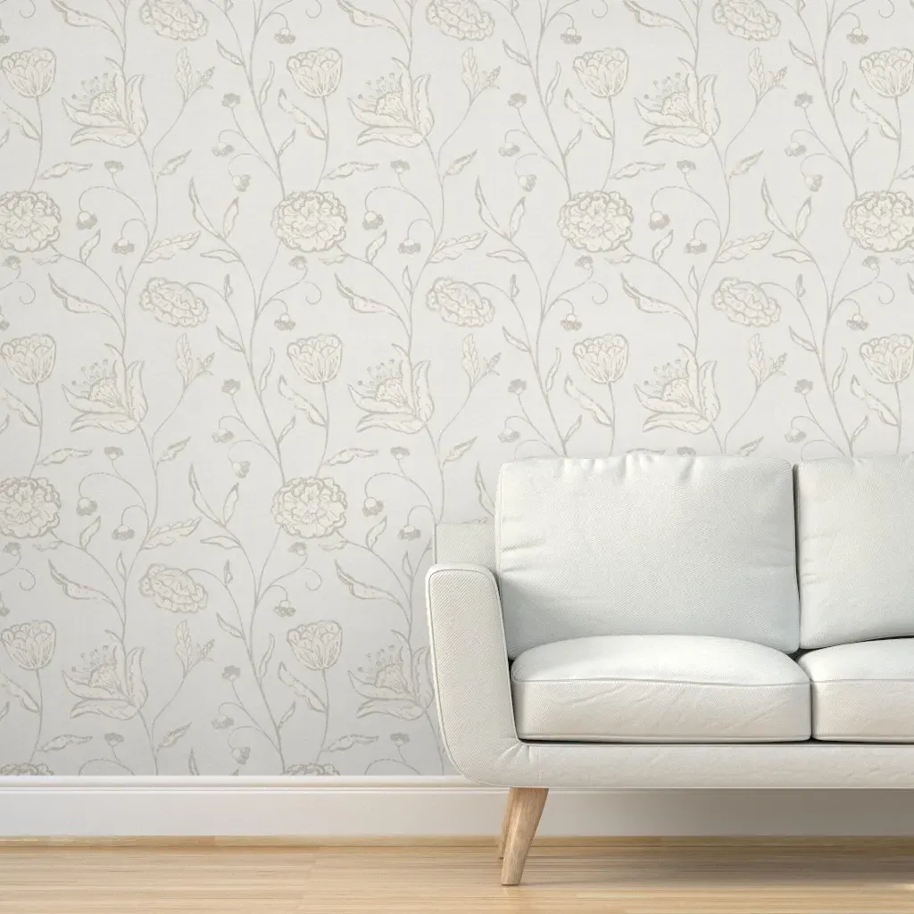 Jacobean Textured Floral Peel and Stick Wallpaper - Light Beige product