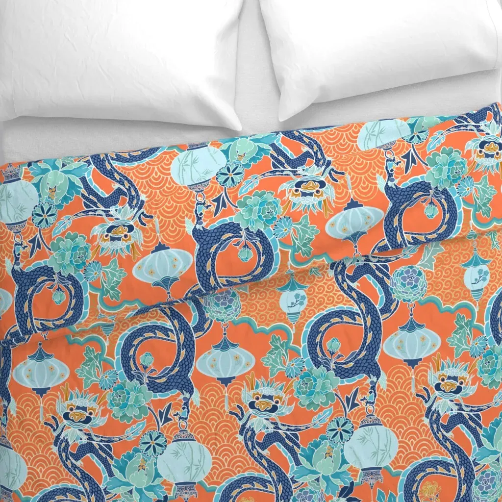 Jade Dragon Pavilion Duvet Cover - Blue alternate view