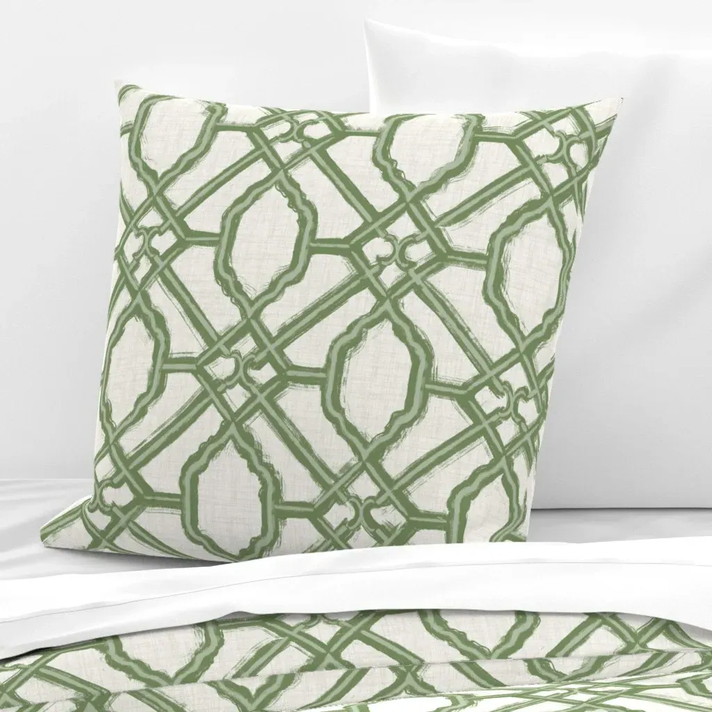Jade Green Lattice Geometric Trellis Euro Pillow Sham - Green product