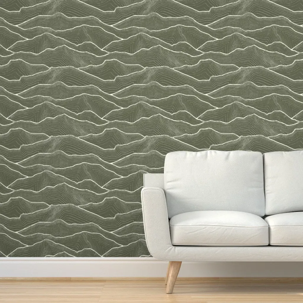 Jade Romanesque Mountain Lines Peel and Stick Wallpaper - Olive Green product