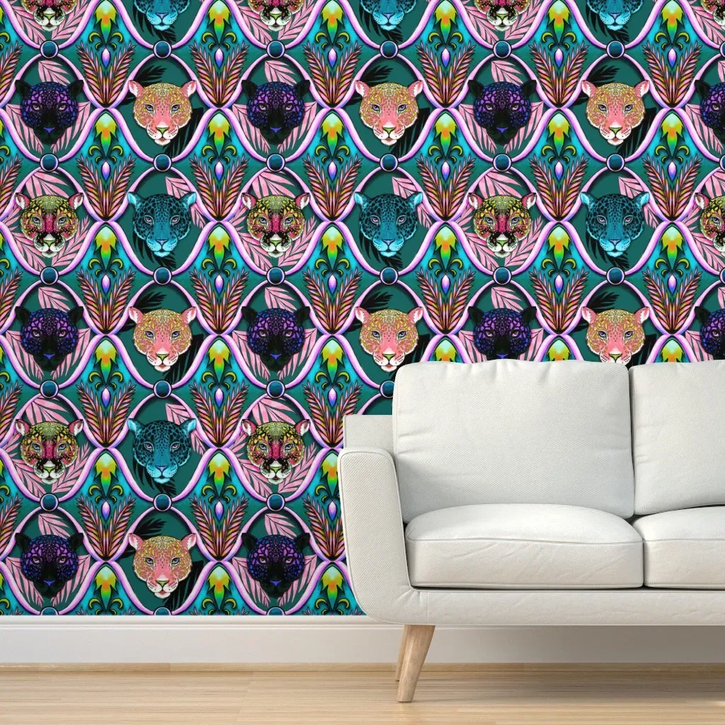Jaguar Ogee Tropical Peel and Stick Wallpaper - Teal product