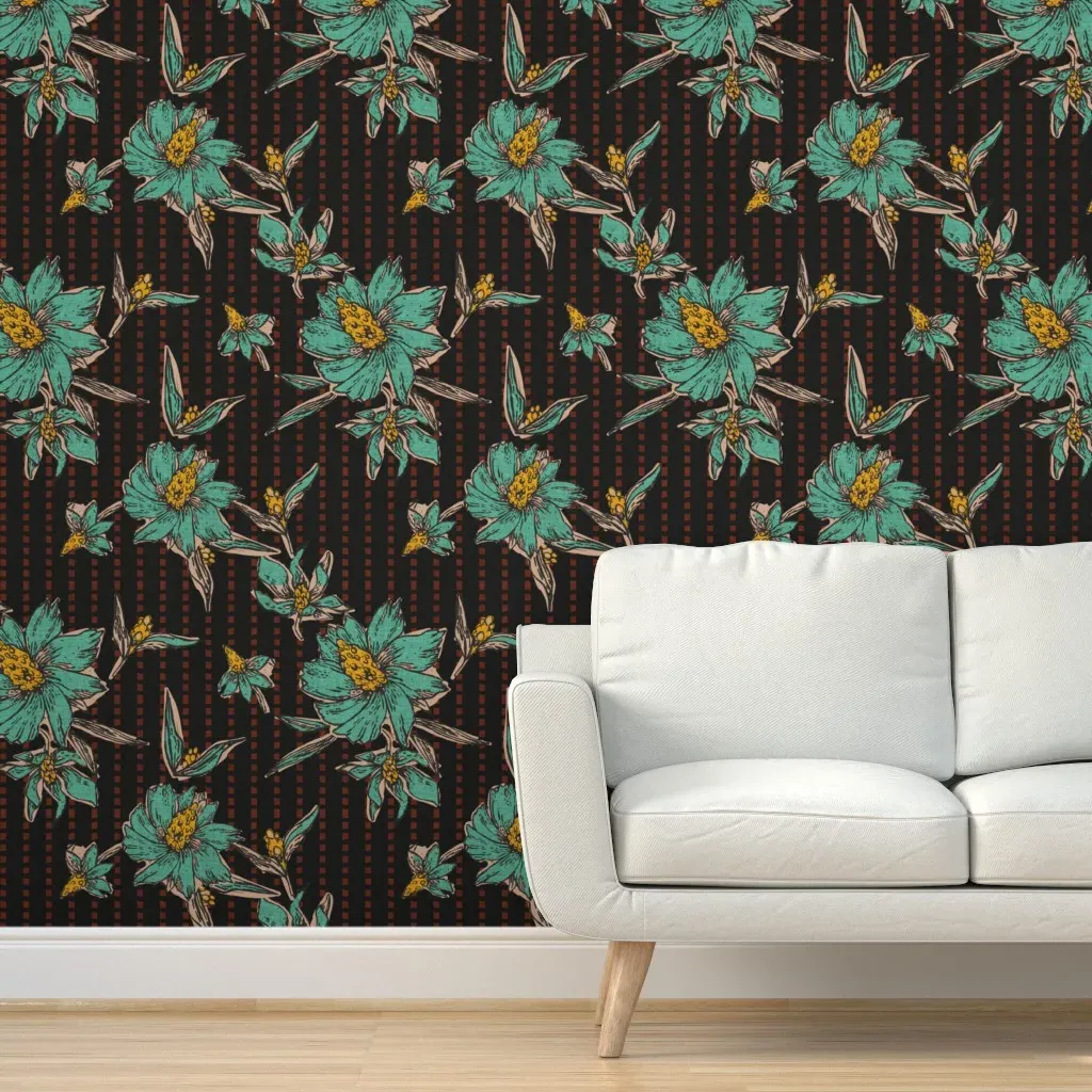 Jai Flora Kantha Peel and Stick Wallpaper - Blue, Gray, Green product