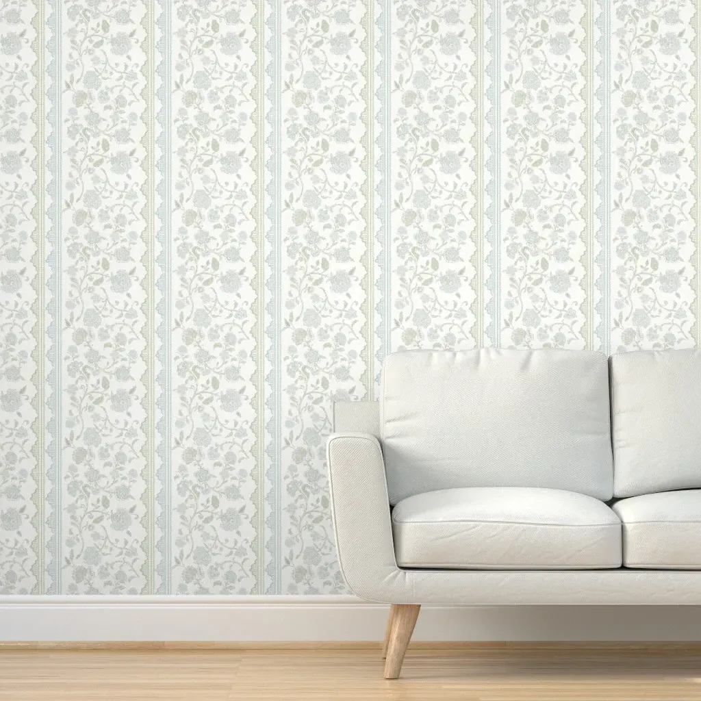 Jane Zig Zag Stripe Floral Peel and Stick Wallpaper - Ivory Blue Green product