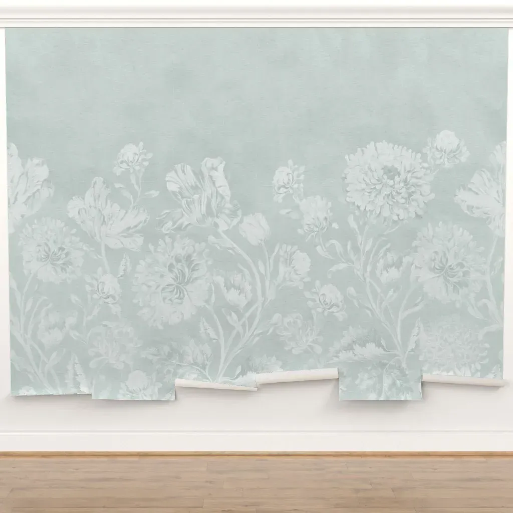 Jans Dutch Baroque Flowers Wall Mural - Dusty Blue product