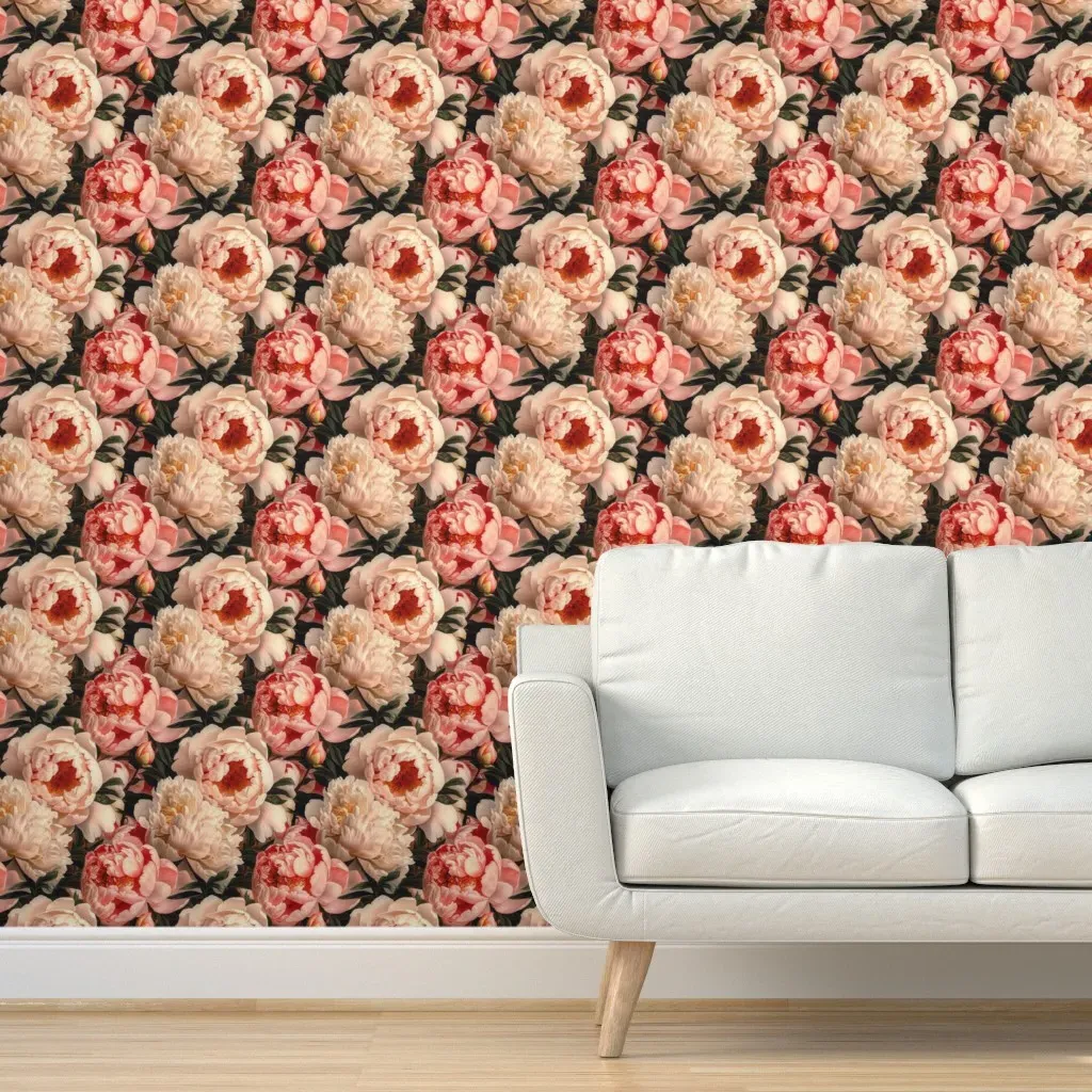 Japan Peonies Bloom Peel and Stick Wallpaper - Blush Pink product