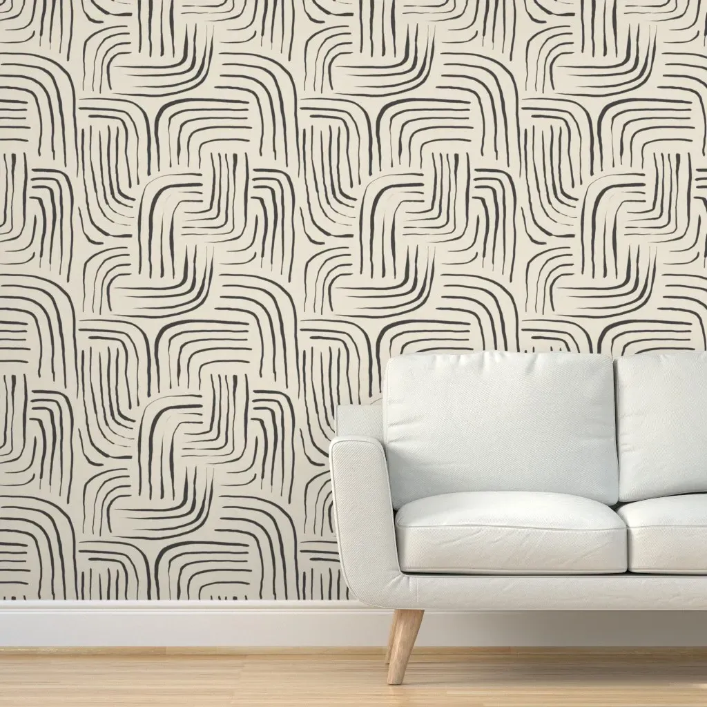 Japandi Abstract Lines Peel and Stick Wallpaper - Beige, Charcoal product