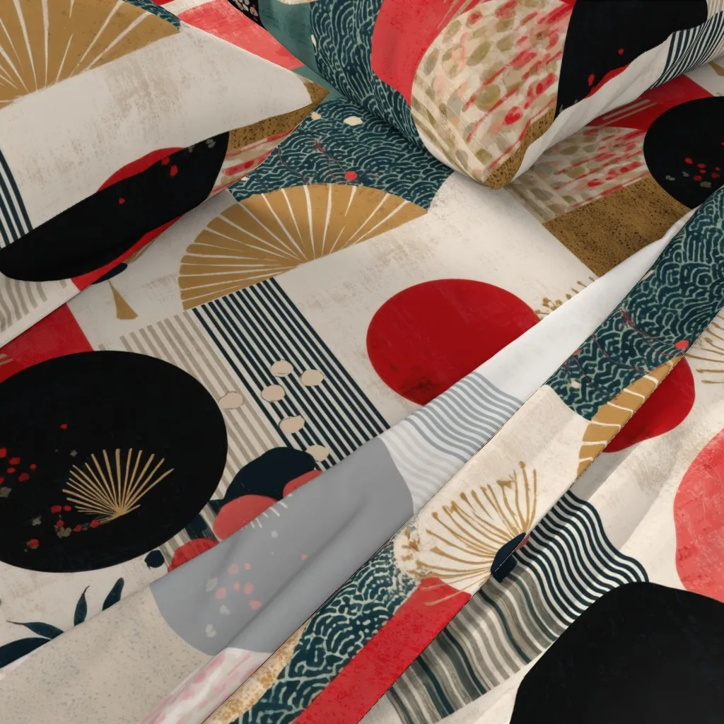 Japandi Abstract Queen Sheet Set - Red alternate view