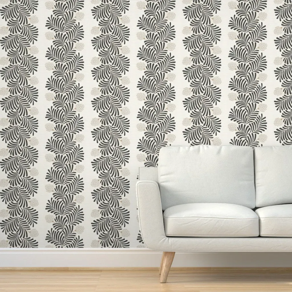 Japandi Botanical Stripe Peel and Stick Wallpaper - Dark Gray product