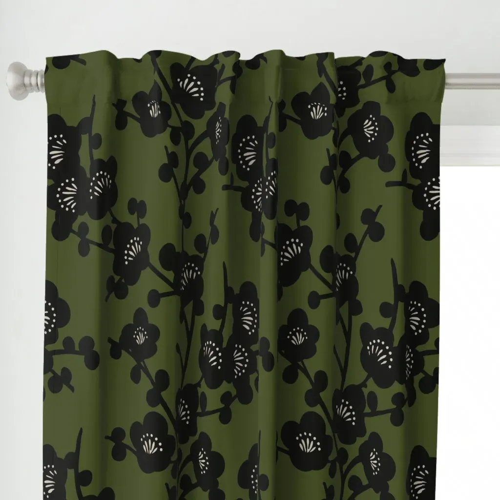Japandi Cherry Blossom Curtain Panel - Black alternate view