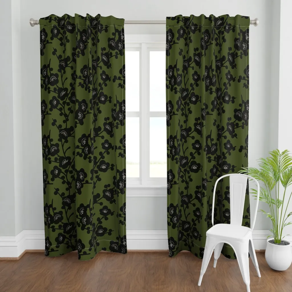 Japandi Cherry Blossom Curtain Panel - Black product