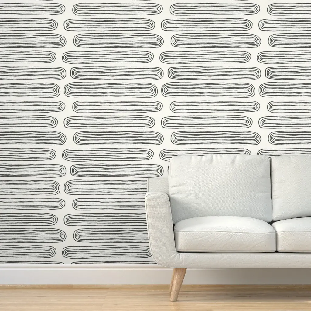 Japandi Concentric Lines Peel and Stick Wallpaper - Black, Linen product