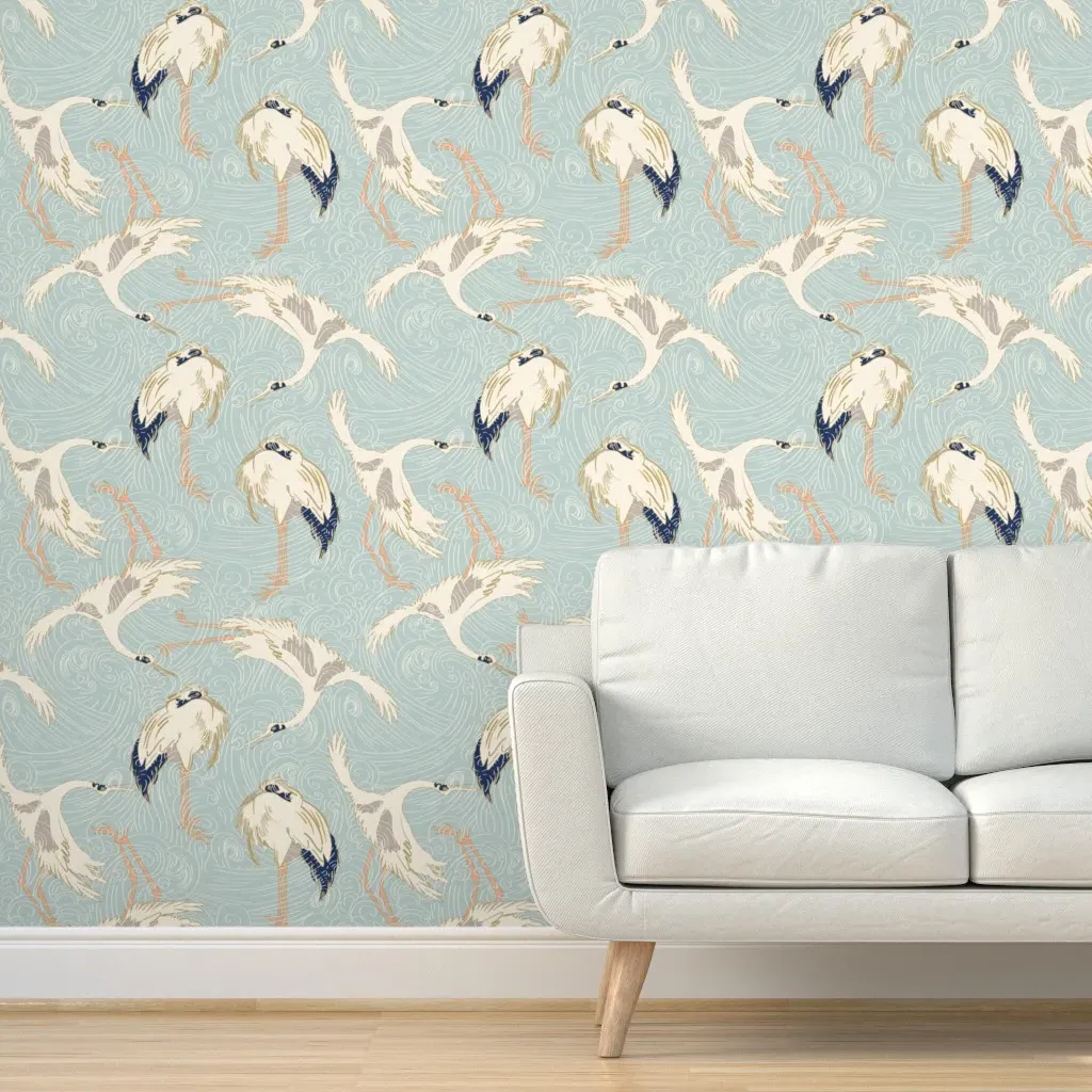 Japandi Cranes Peel and Stick Wallpaper - Cream product