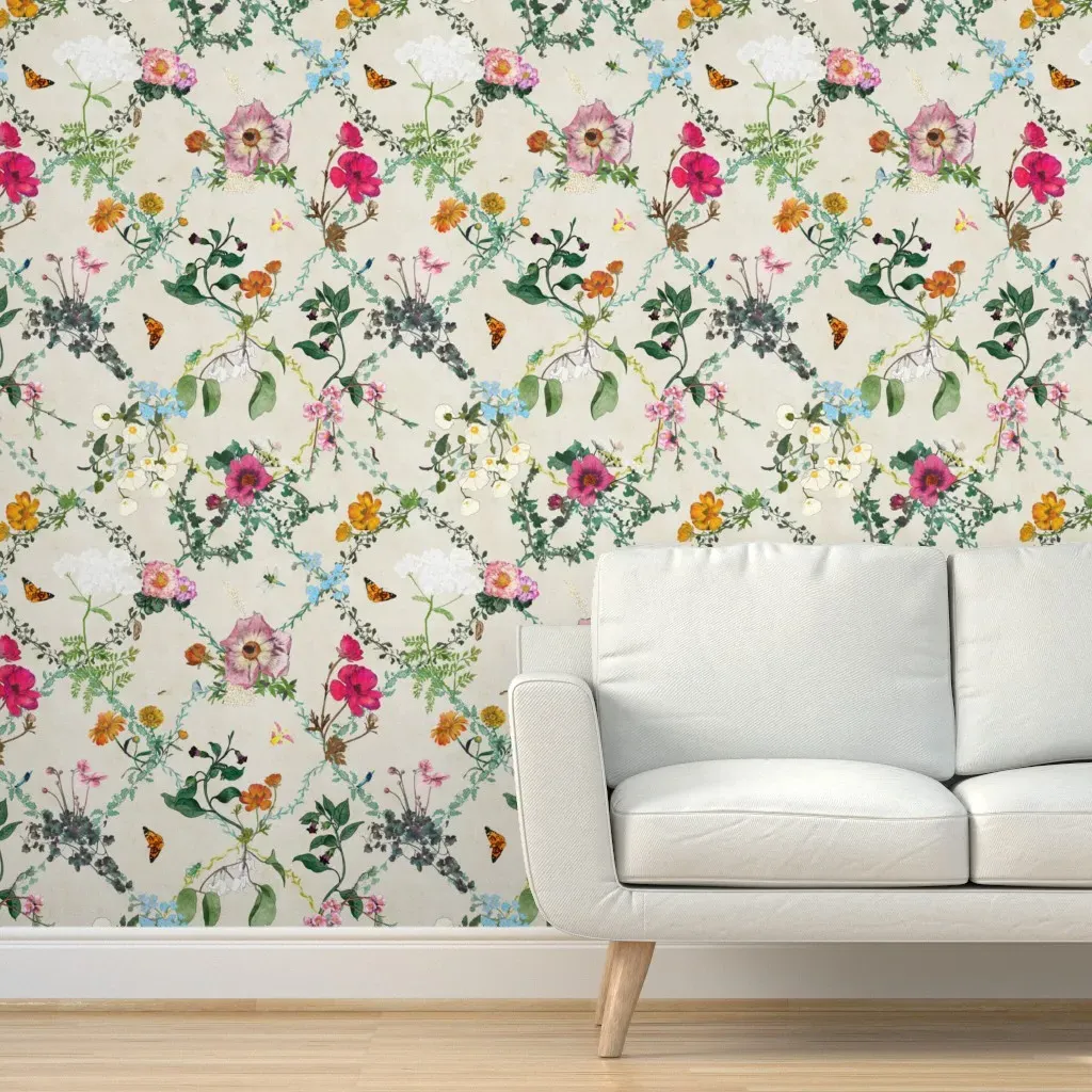 Japandi Farmhouse Floral Trellis Peel and Stick Wallpaper - Pink product