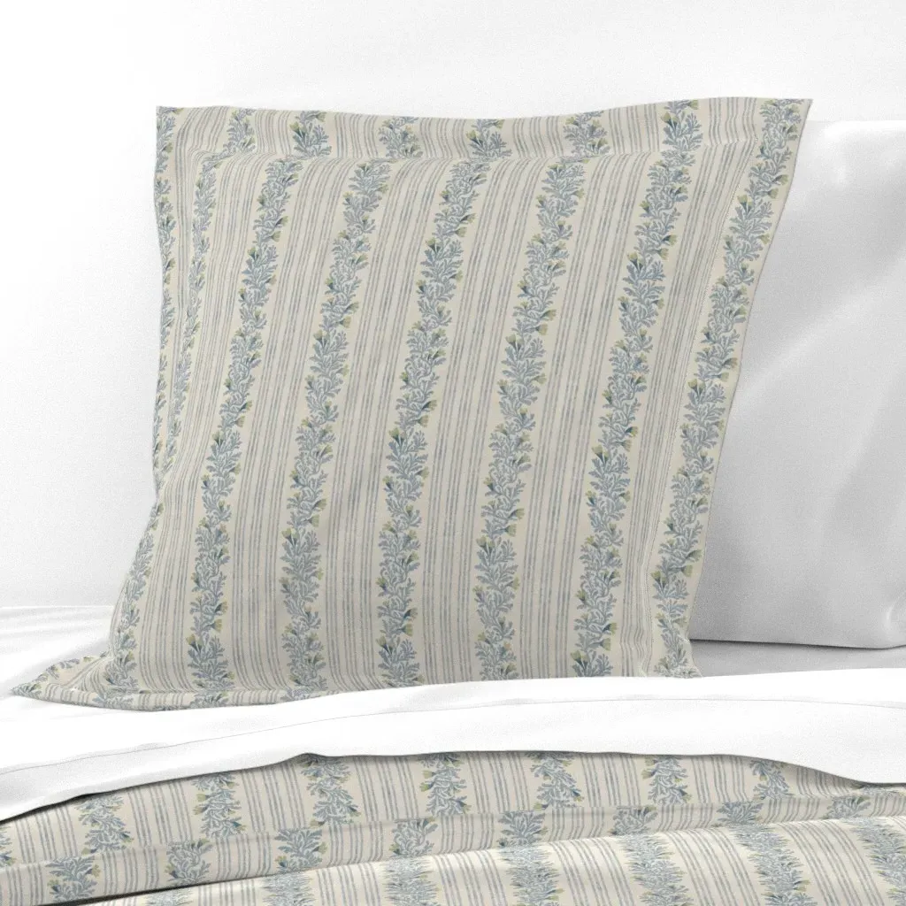 Japandi Farmhouse Floral Vine Stripe Euro Pillow Sham - Light Blue product