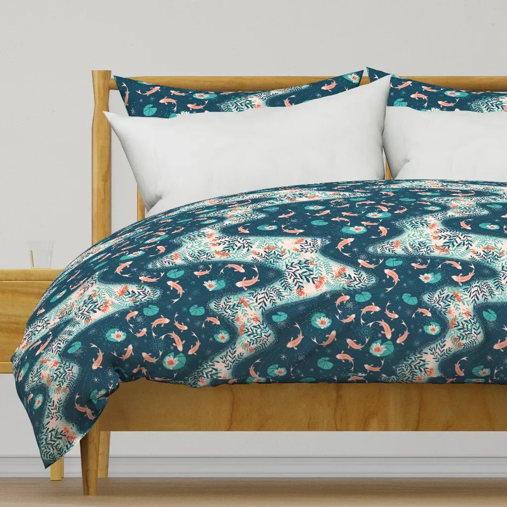 Japandi River With Koi Fish Duvet Cover - Teal product