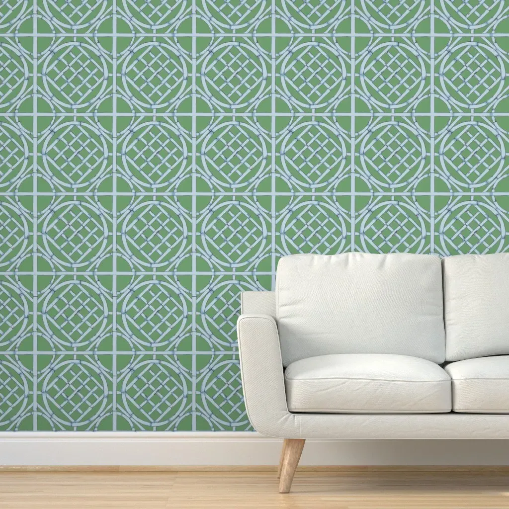Japandi Wicker Cane Peel and Stick Wallpaper - Blue product