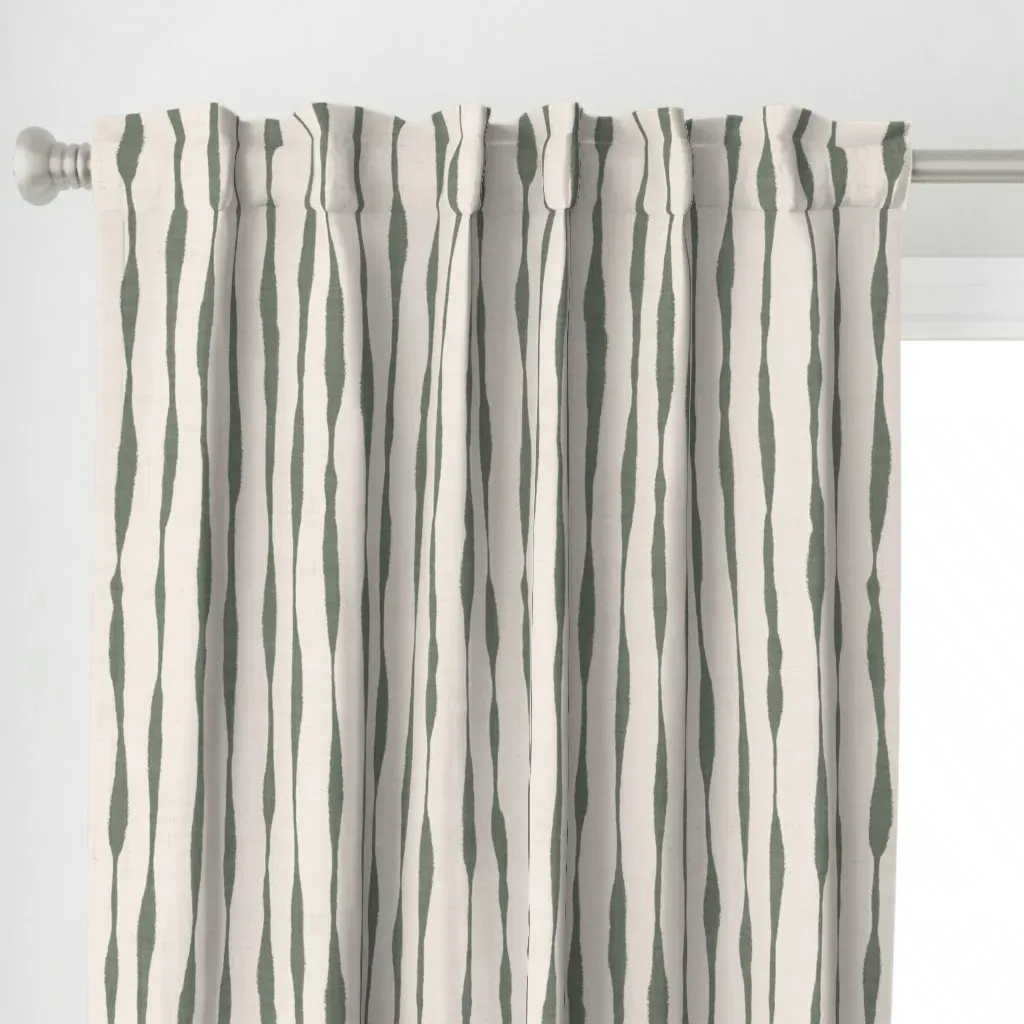 Japandi Wobbly Ink Stripe Curtain Panel - Sage Green alternate view