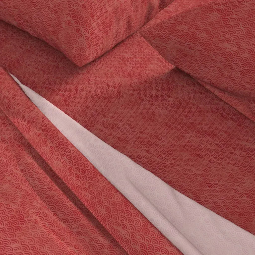 Japanese Block Print Ocean Waves Twin Sheet Set - Red alternate view