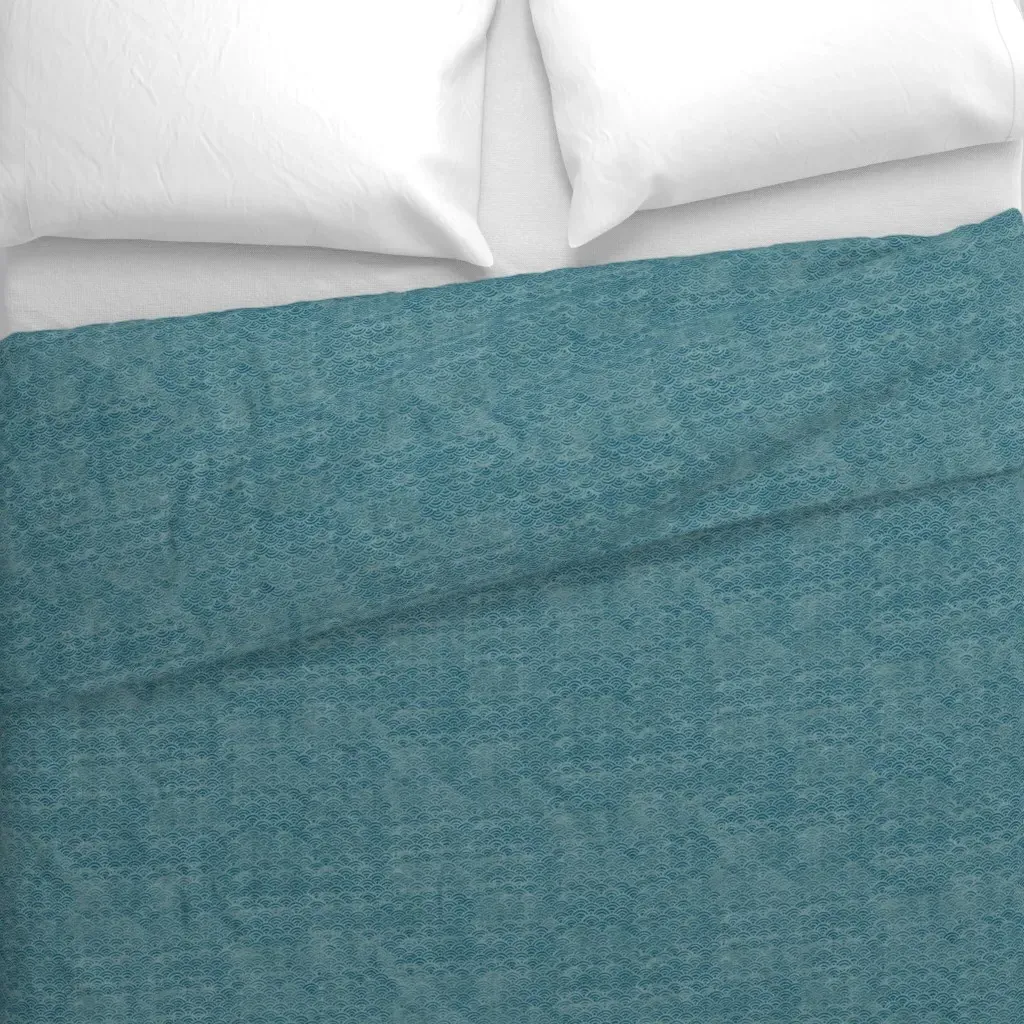 Japanese Block Print Pattern Duvet Cover - Teal alternate view