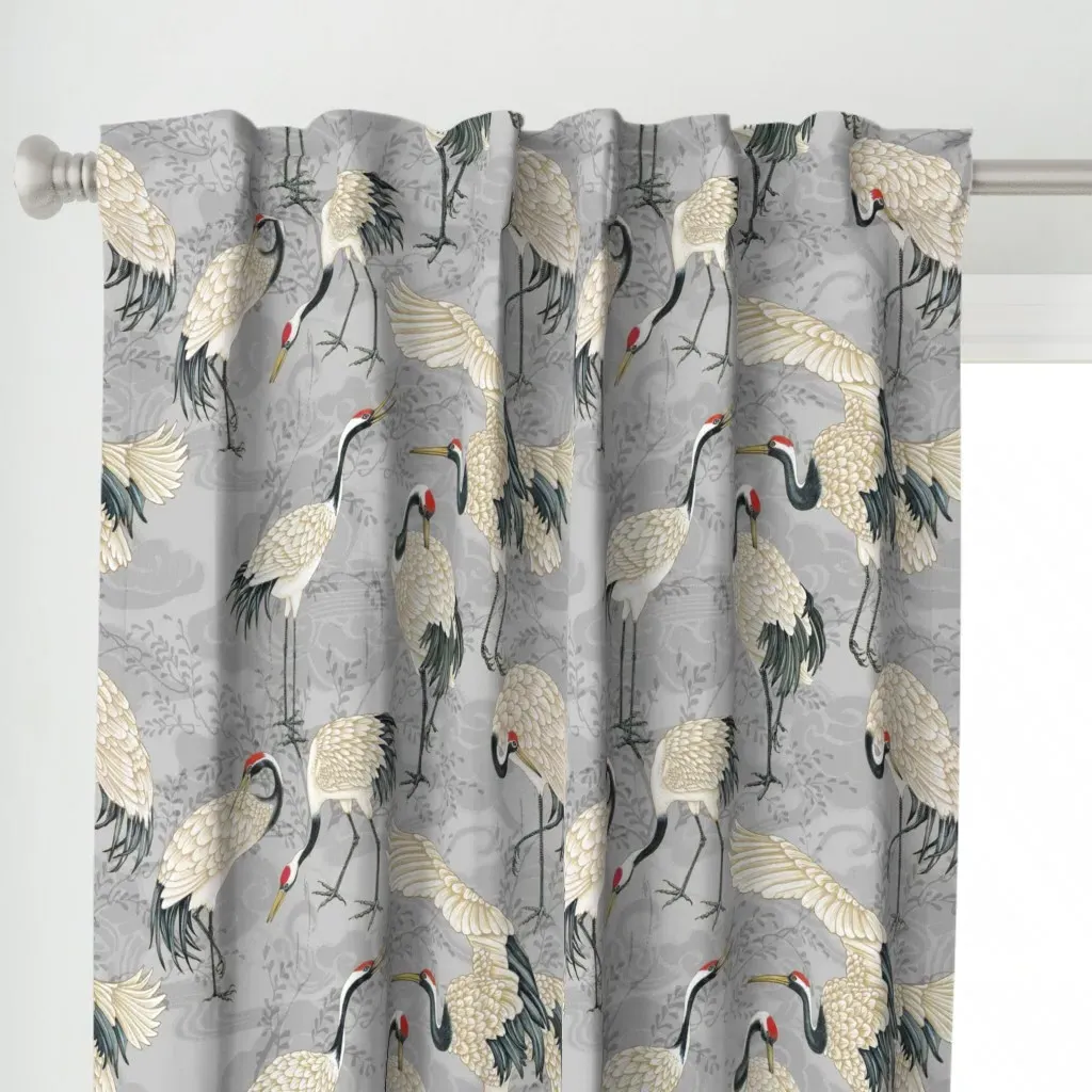 Japanese Crane Birds Curtain Panel - Off-White alternate view