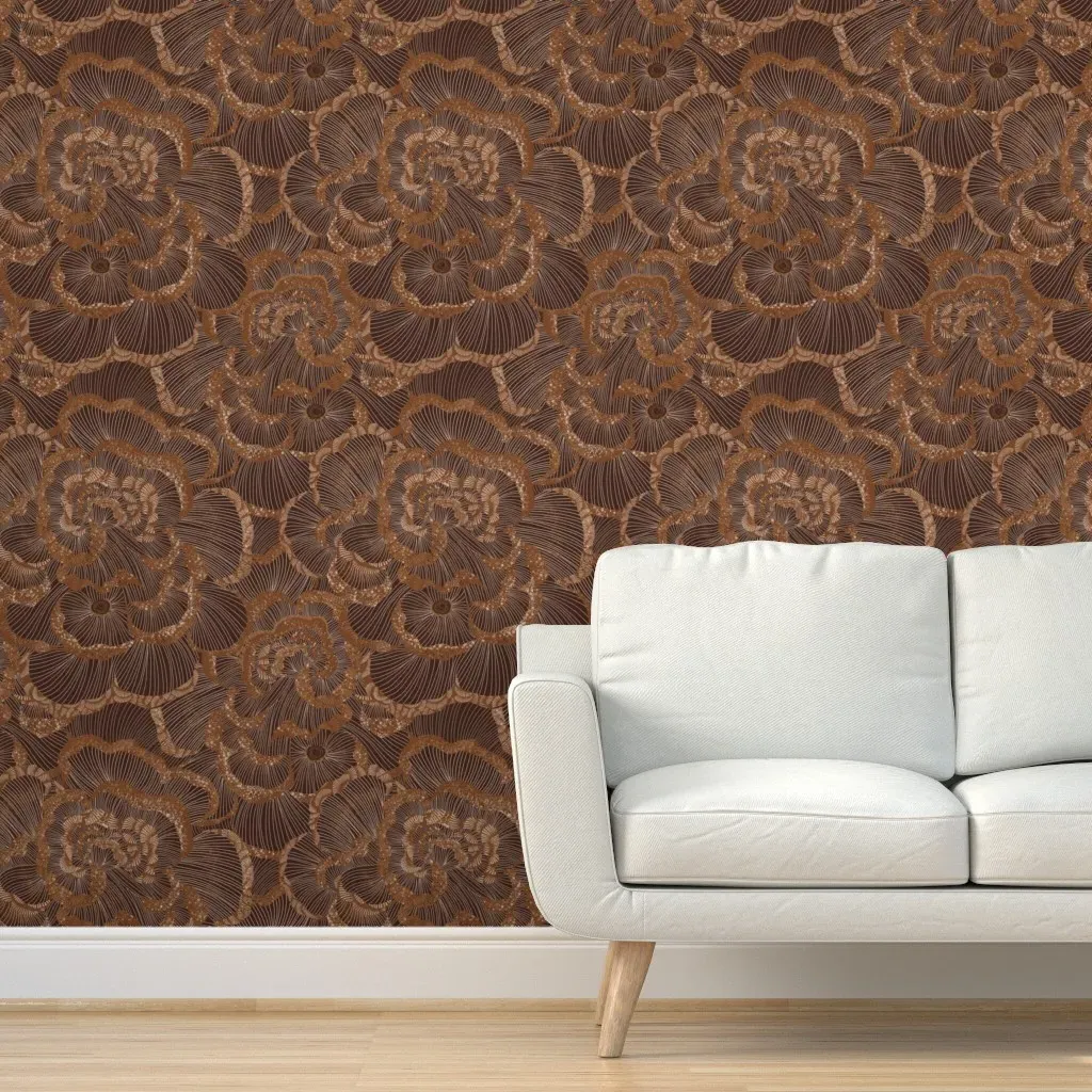 Japanese Earth Mushrooms Peel and Stick Wallpaper - Brown product