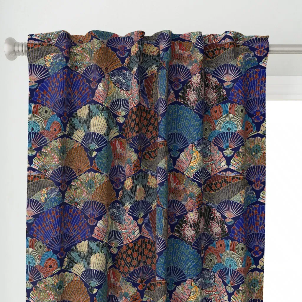 Japanese Fans Kiruto Curtain Panel - Navy Blue alternate view