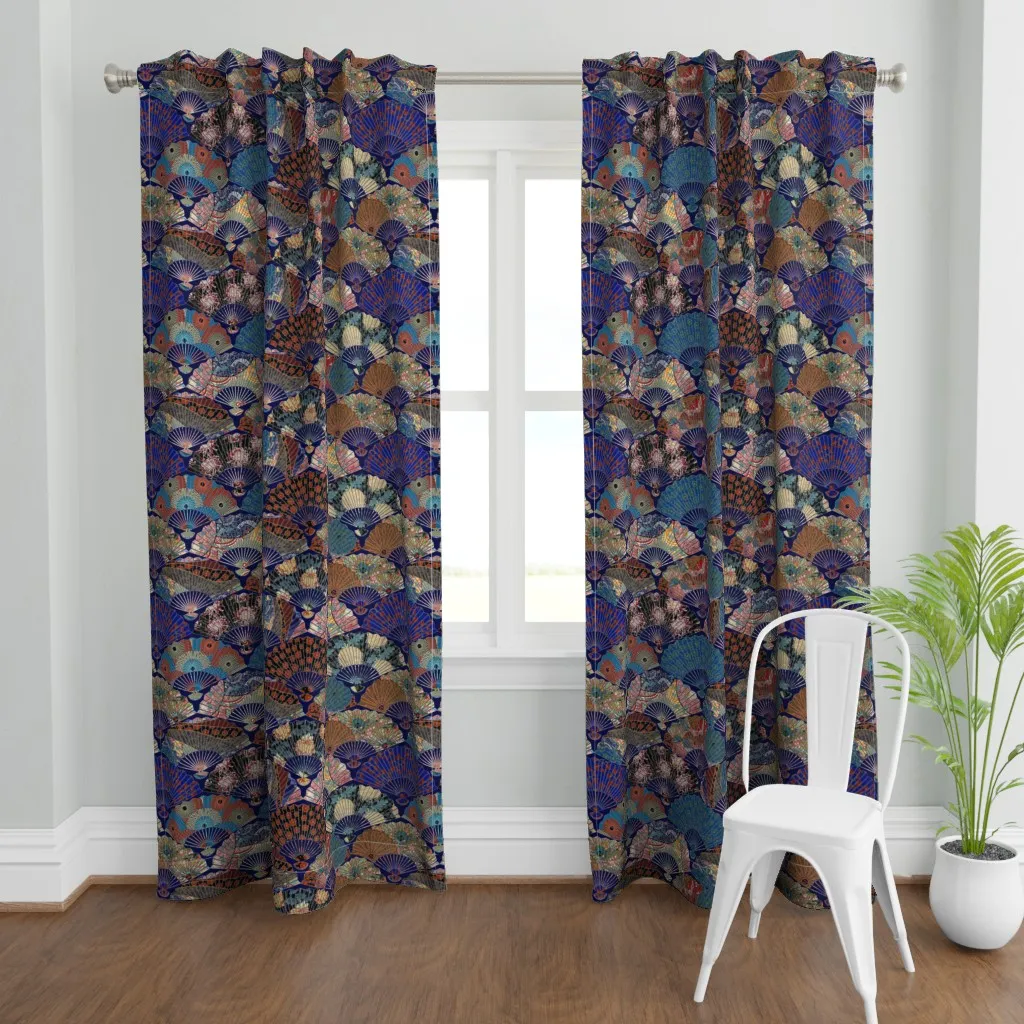 Japanese Fans Kiruto Curtain Panel - Navy Blue product