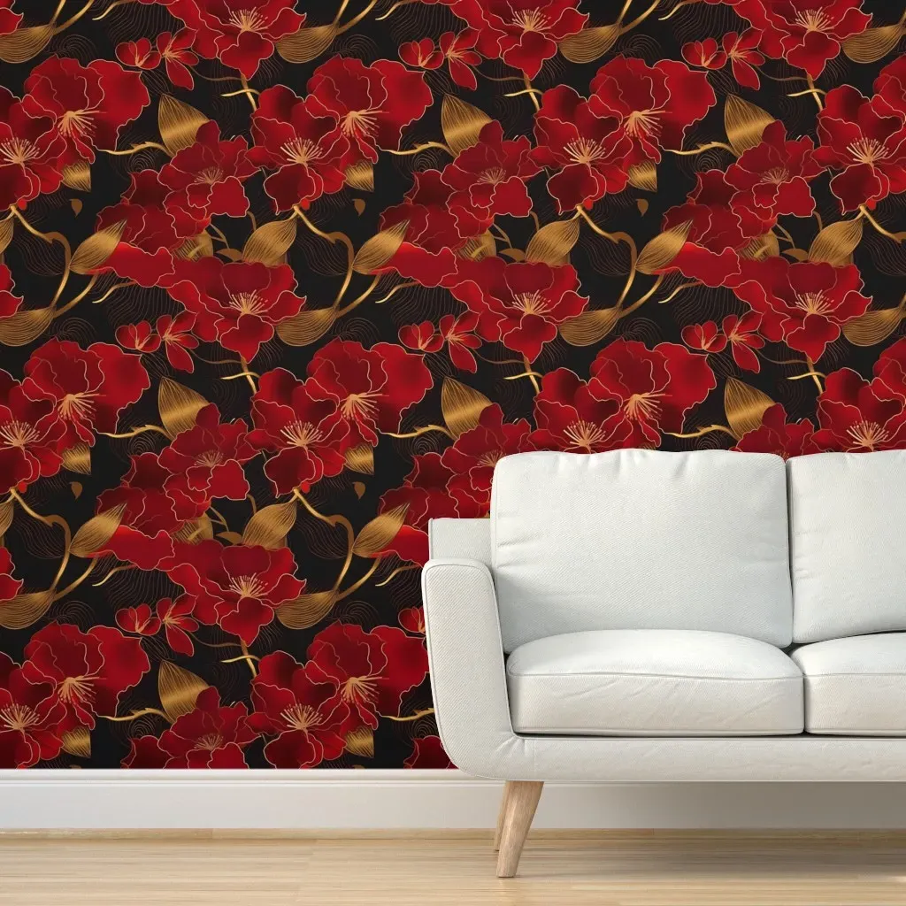 Japanese Flowers Sakura Peel and Stick Wallpaper - Red product