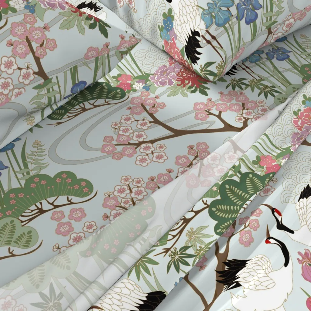 Japanese Garden Chantilly Green Queen Sheet Set - White alternate view
