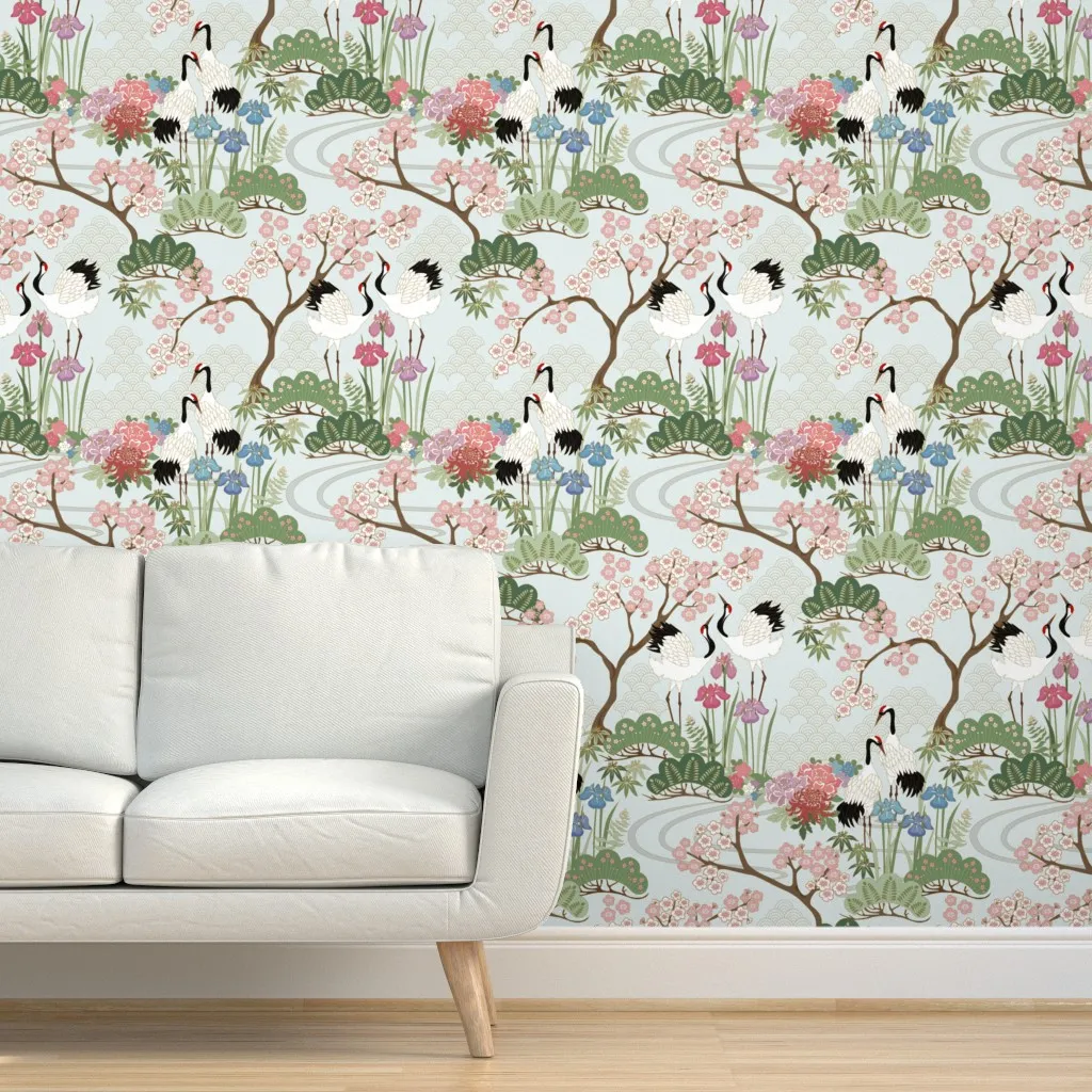 Japanese Garden Chantilly Peel and Stick Wallpaper - Green, White product