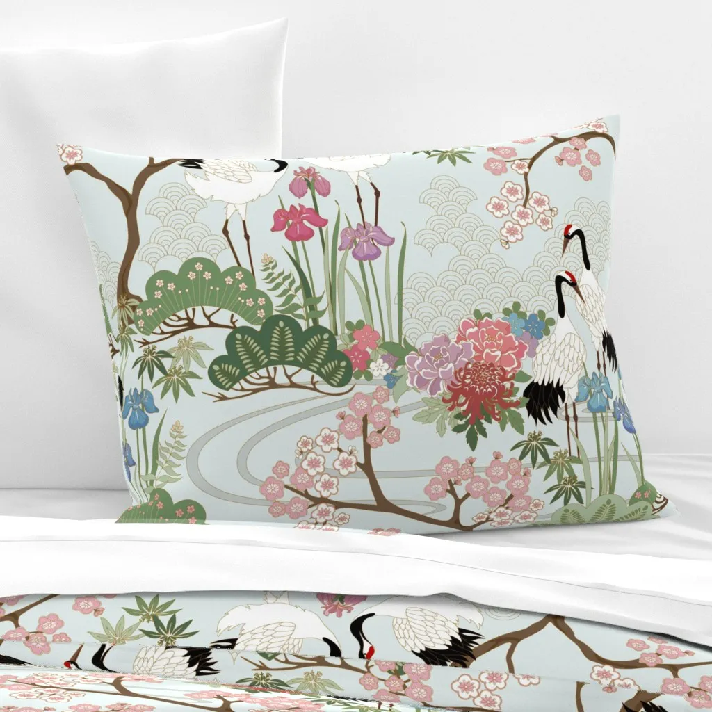 Japanese Garden Chantilly Standard Knife Edge Pillow - White, Cotton Sateen product