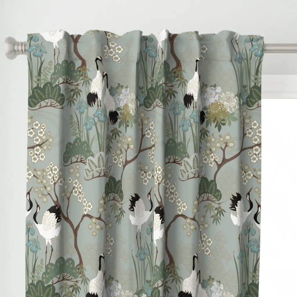 Japanese Garden Curtain Panel - Sage Green alternate view