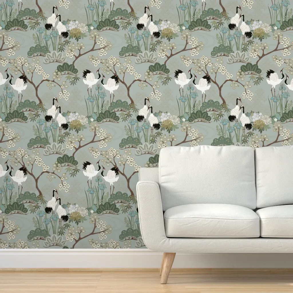 Japanese Garden Peel and Stick Wallpaper - Sage Green product