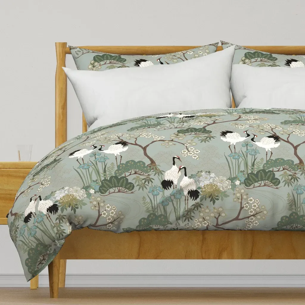 Japanese Garden Sage 24 Inch Duvet Cover - White product